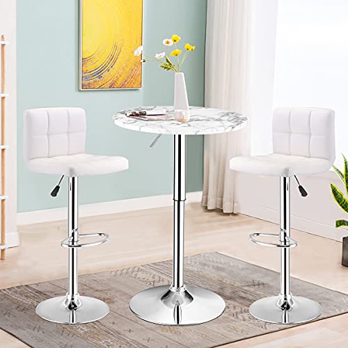Giantex Round Pub Table Height Adjustable, 360° Swivel Cocktail Pub Table with Sliver Leg and Base for Home, Bar Table(4, White)