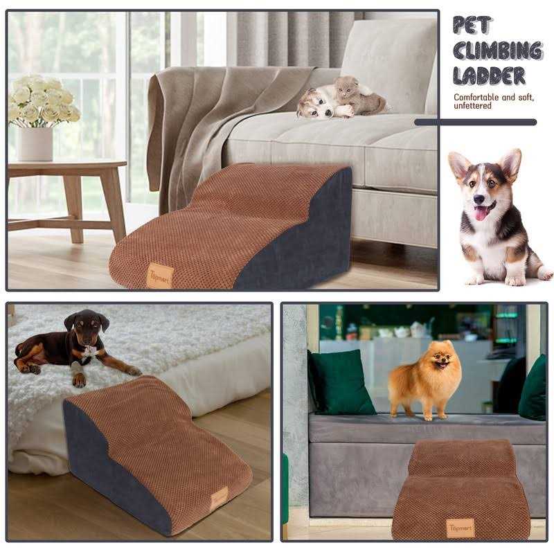 Topmart High Density Foam Dog Ramp&Steps 2 Tiers High,Non-Slip Dog Stairs,Soft Foam Dog Ladder Best for Dogs - Pet Supplies online store