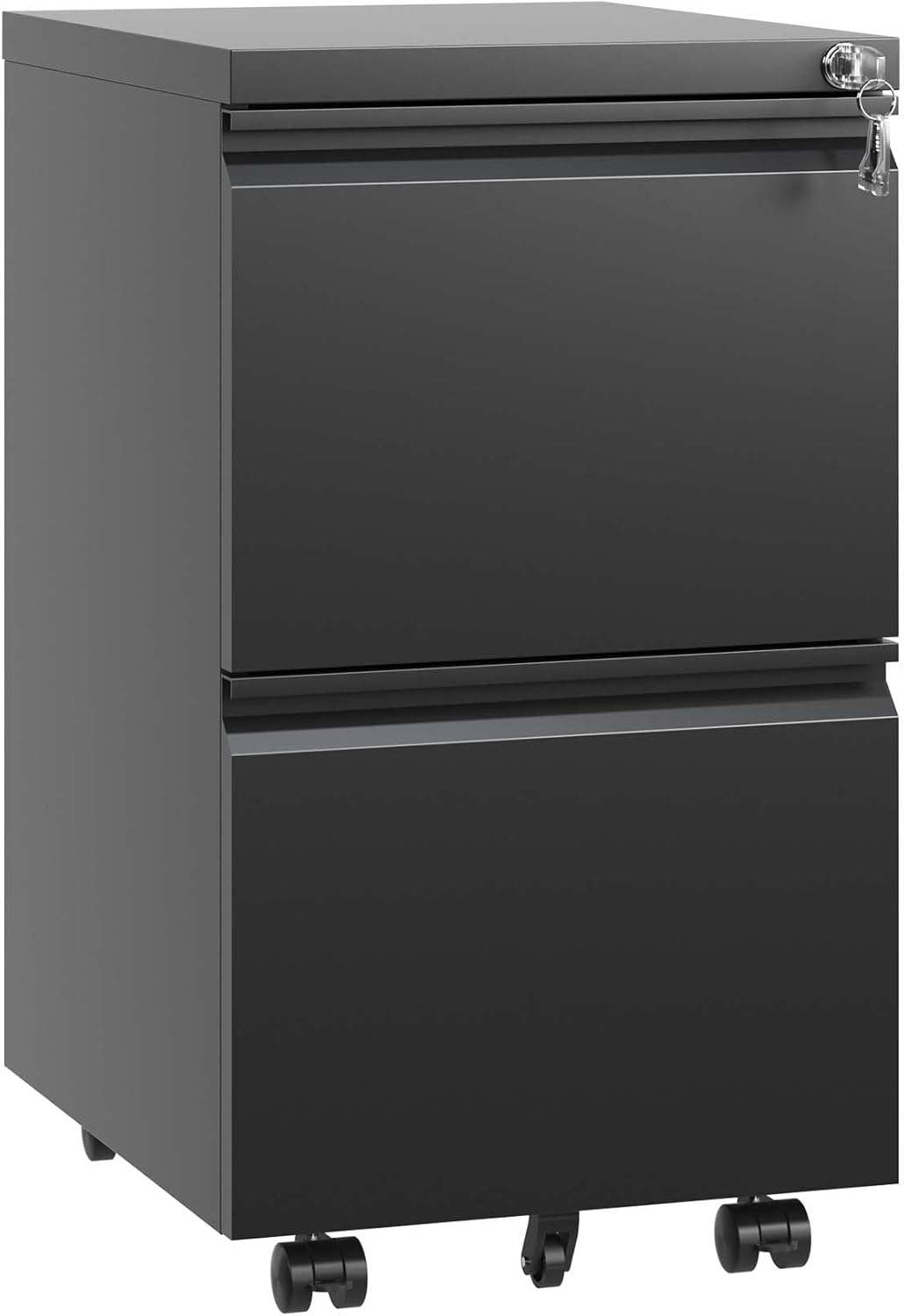 2 Drawer Metal Mobile File Cabinet, Rolling File Cabinet with Lock for Hanging Legal/Letter/A4 Size,Fully Assembled Except Wheels (Black)