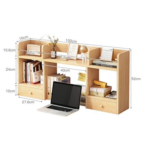 Desk Top Shelf Stand, Countertop Hutch Bookshelf, Desktop Bookshelf for Computer Desk, High MDF Board, Freestanding Bookcase with 2 Door, for Home Office Dorm Furniture Topper Shelf