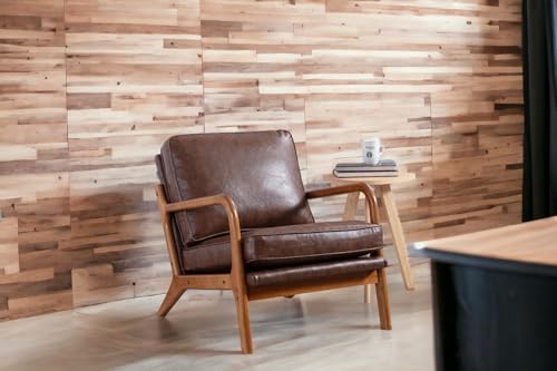 Wood Frame Armchair, Excellent Structure Modern Accent Chair with Teak Color Legs, Comfy Lounge Chair Includes Pillow, Saving Space, Good Decor for Living Room (Beige)