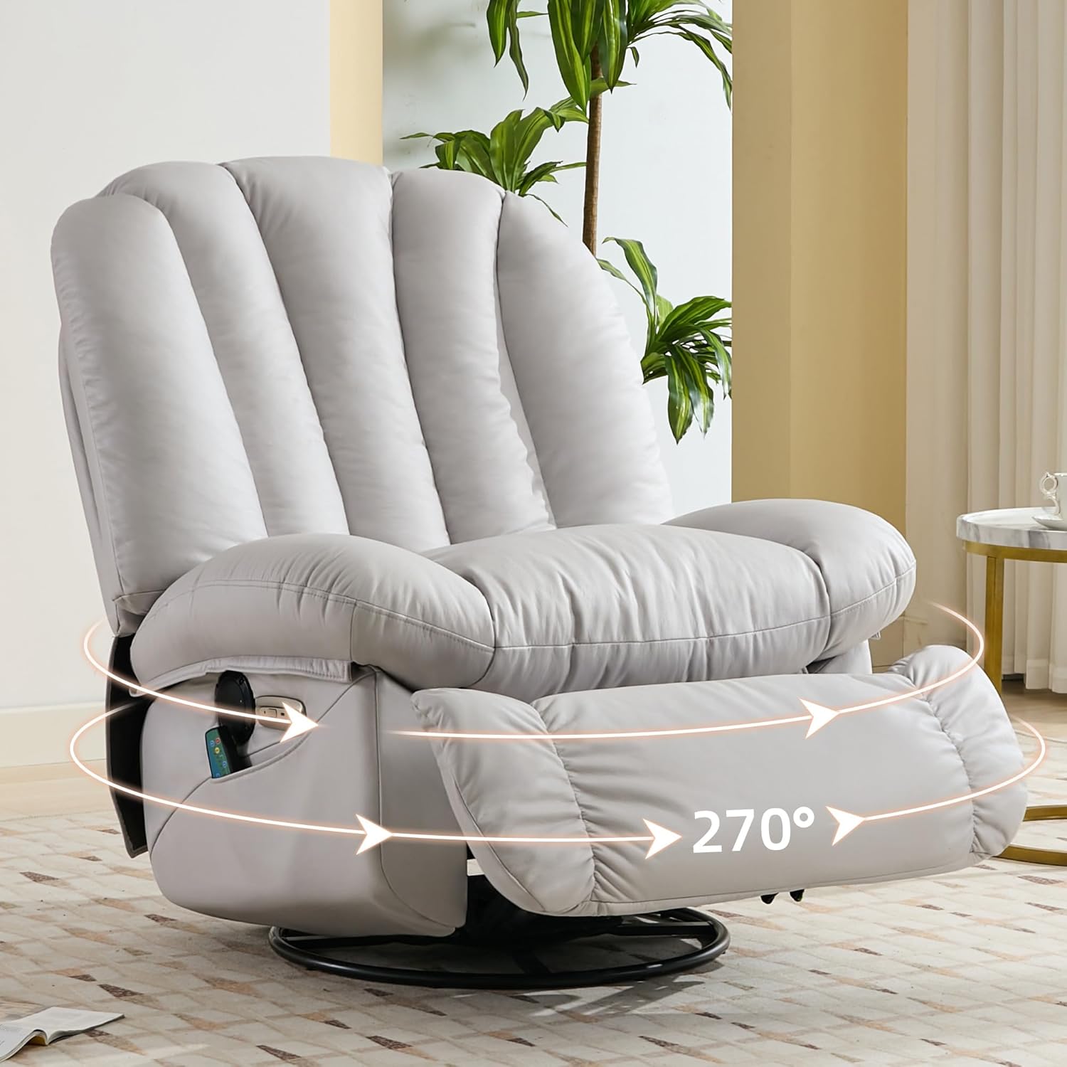 DYHOME Oversized Power Recliner Chair, Swivel Massage Chair Recliner with Heated, Bluetooth Speaker, USB and Type-C Ports,PU Leather Rocking Recliner Chairs for Adults for Living Room, Grey