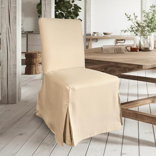 100% European Linen Cotton, Compatible with IKEA Henriksdal Floor Length Dining Chair Cover, Solid Beige - Set of 4