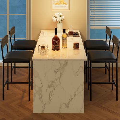 GAOMON Bar Stools Set of 4, Kitchen Bar Stools with Footrest, PU Upholstered Counter Height Barstools, Bar Chairs with Back for Kitchen Island, Apartment, Counter Bar, Easy Assembly, Rustic Black