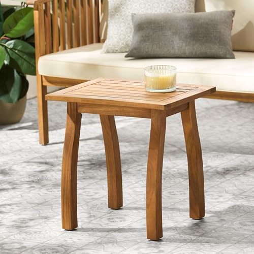 Side End Table, Coffee Table for Indoor Outdoor, Living Room, Backyard, Bedroom, Patio Acacia Wooden Coastal Style Outdoor Accent Table Lightweight Balcony and Backyard Furniture Teak Finish