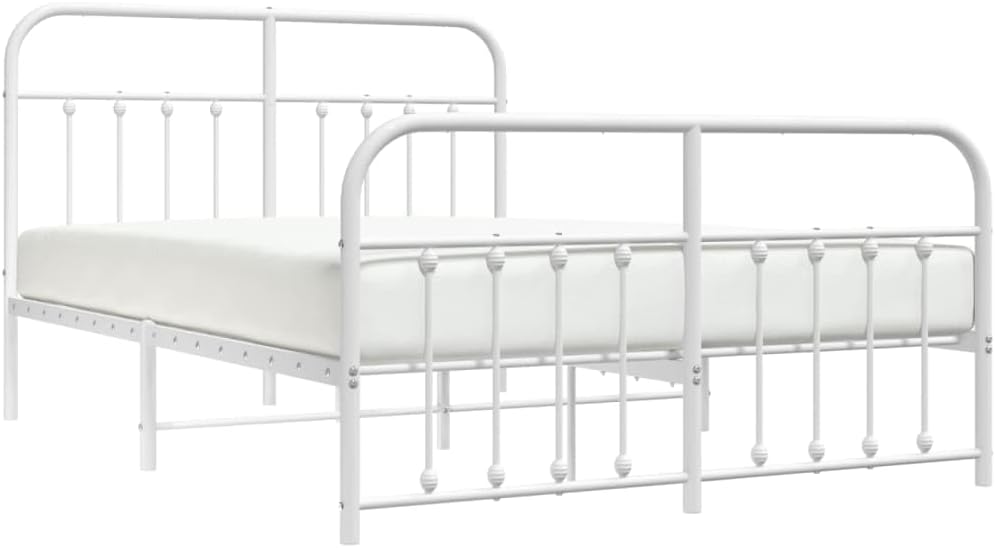 vidaXL Double Bed Frame with Headboard and Footboard, Robust Steel Construction, Storage Space Under The Bed- White