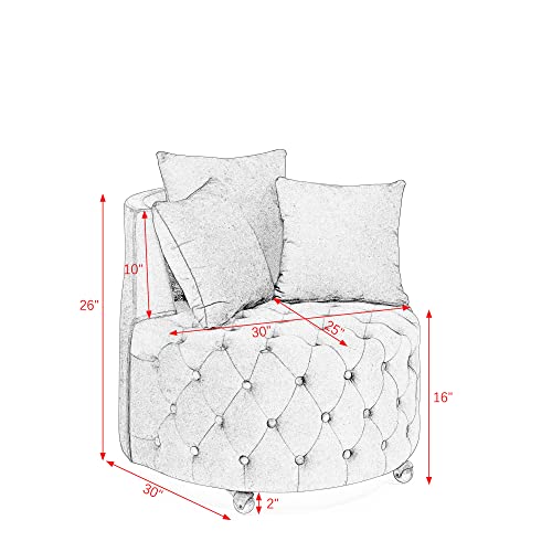 Velvet Swivel Accent Chair - with Button Tufted and Movable Wheels, 30''W Upholstered Button Tufted Velvet Barrel Chair with 3 Pillows, Modern Round Club Chair, Single Reading Sofa Chair (Blue)