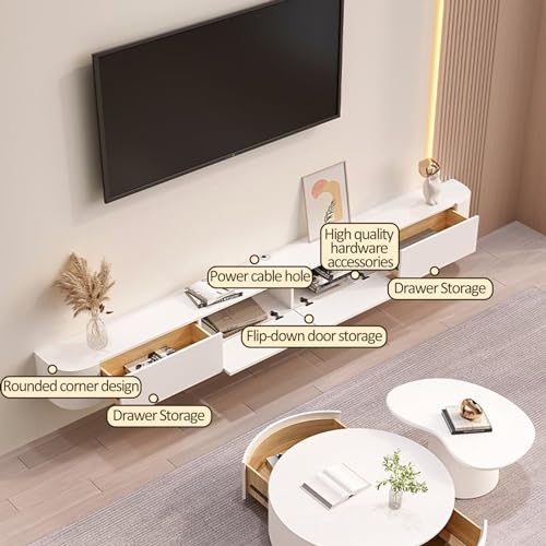 Wall Mounted Modern Tv Unit, Solid Wood TV Stand Cabinet with 2 Drawers and 2 flip-up Storage cabinets, TV Cabinet for TVs up to 40-55