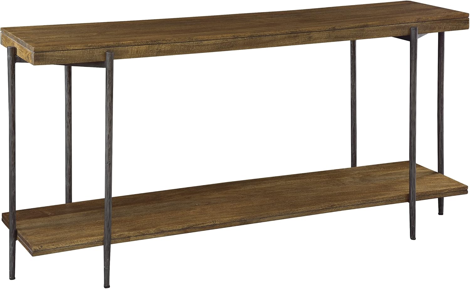 Hekman Furniture Sofa Table – Bedford Finish, Single Bottom Shelf, Mango Solids Wood, Solid Mango Slab Top & Shelf, Forged Iron Base & Hardware, Mid-Century Entryway Table with Storage