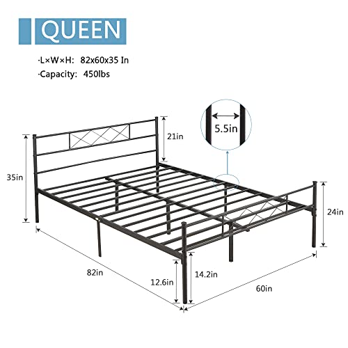 VECELO Full Size Bed Frame with Headboard, Heavy-Duty Platform with Strong Metal Slats, No Box Spring Needed, Easy Assembly, Pure White