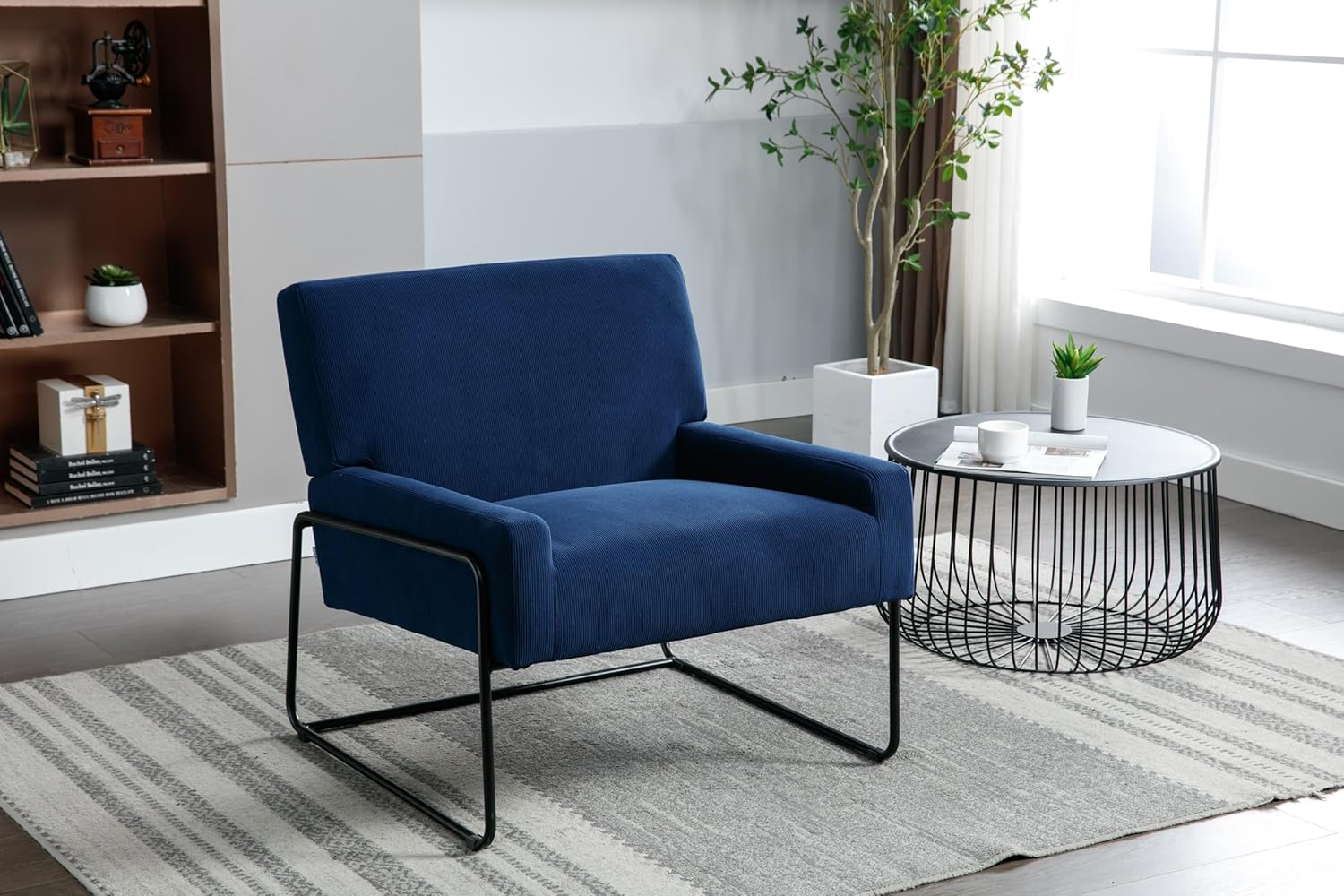 Accent Chair - Modern Industrial Slant Armchair with Metal Frame - Premium High Density Soft Single Chair for Living Room Bedroom,Navy