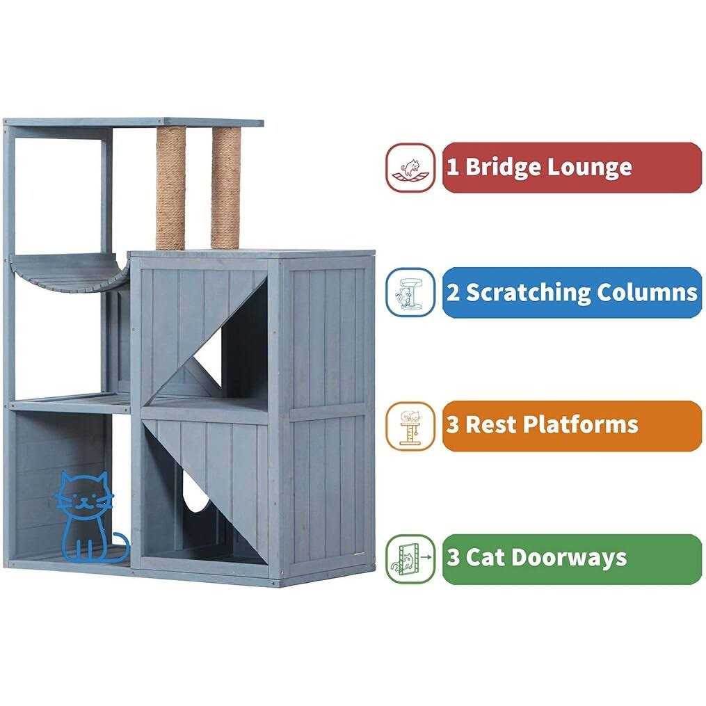 MCombo 43.5 inch Tall Solid Wood Cat House w/ Scratching Columns 0505 - Pet Supplies online store