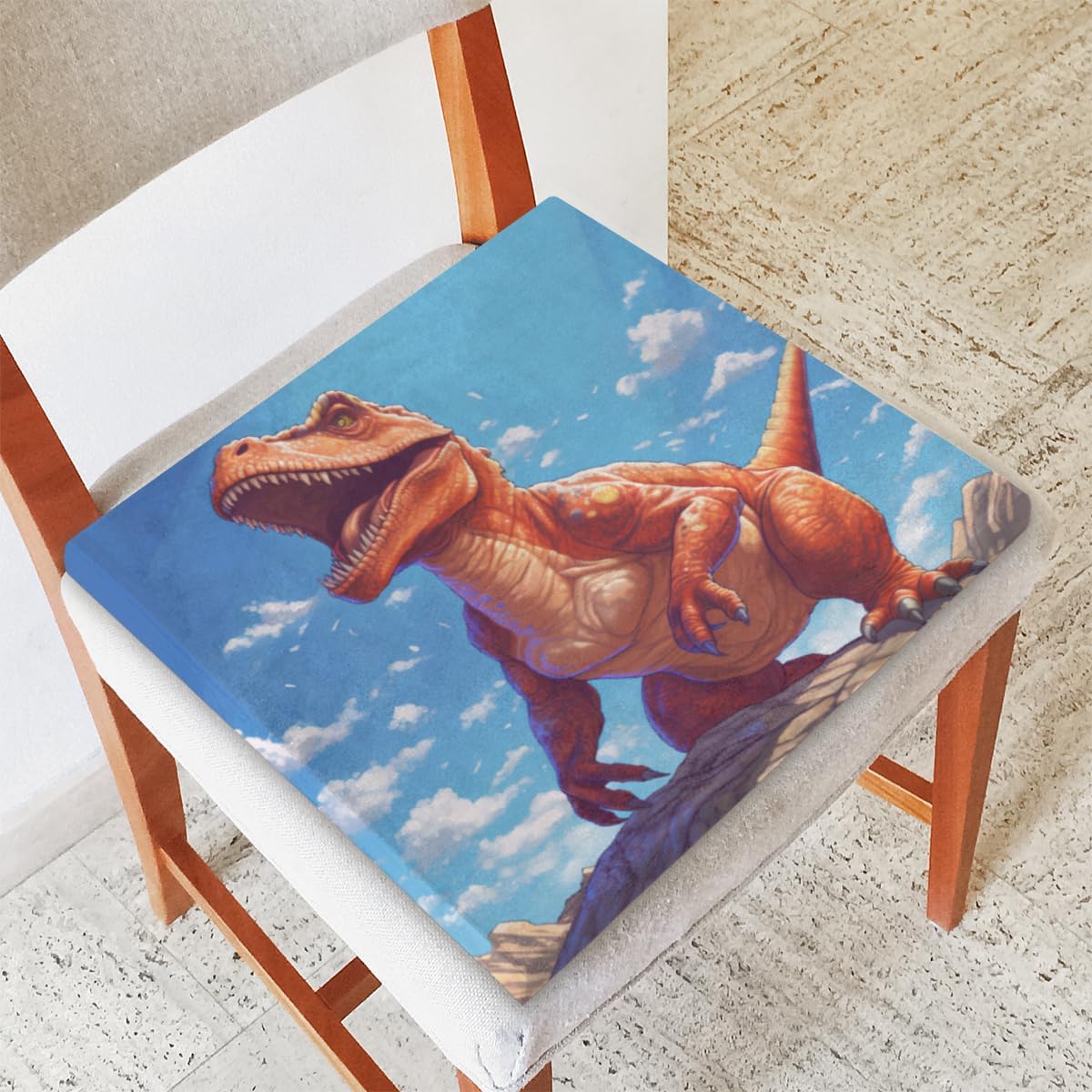 Dinosaurs Animals Sunny Square Seat Cushions 16 * 16 Inch High Density Sponge Filling Soft Comfortable Removable with Zipper Chair Cushion for Kitchen Dining Room Couch Office Chairs Car