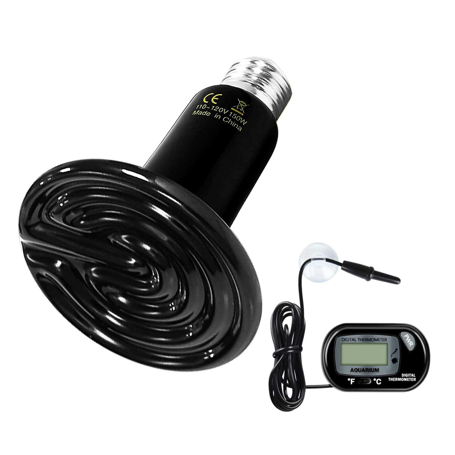 Simple Deluxe Ceramic Heat Emitter Reptile Heat Lamp with Digital-Thermometer - Pet Supplies online store