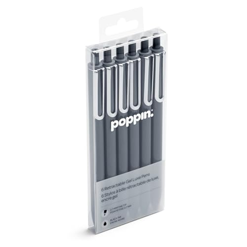 Poppin Retractable Gel Pens - Fine Point Pens for Journaling, 0.7mm Tip, Smooth Writing Gel Ink Pens with Metal Clip, Stylish Retractable Pens, 6 Pack of Pens (Blush Pink with Black Ink)