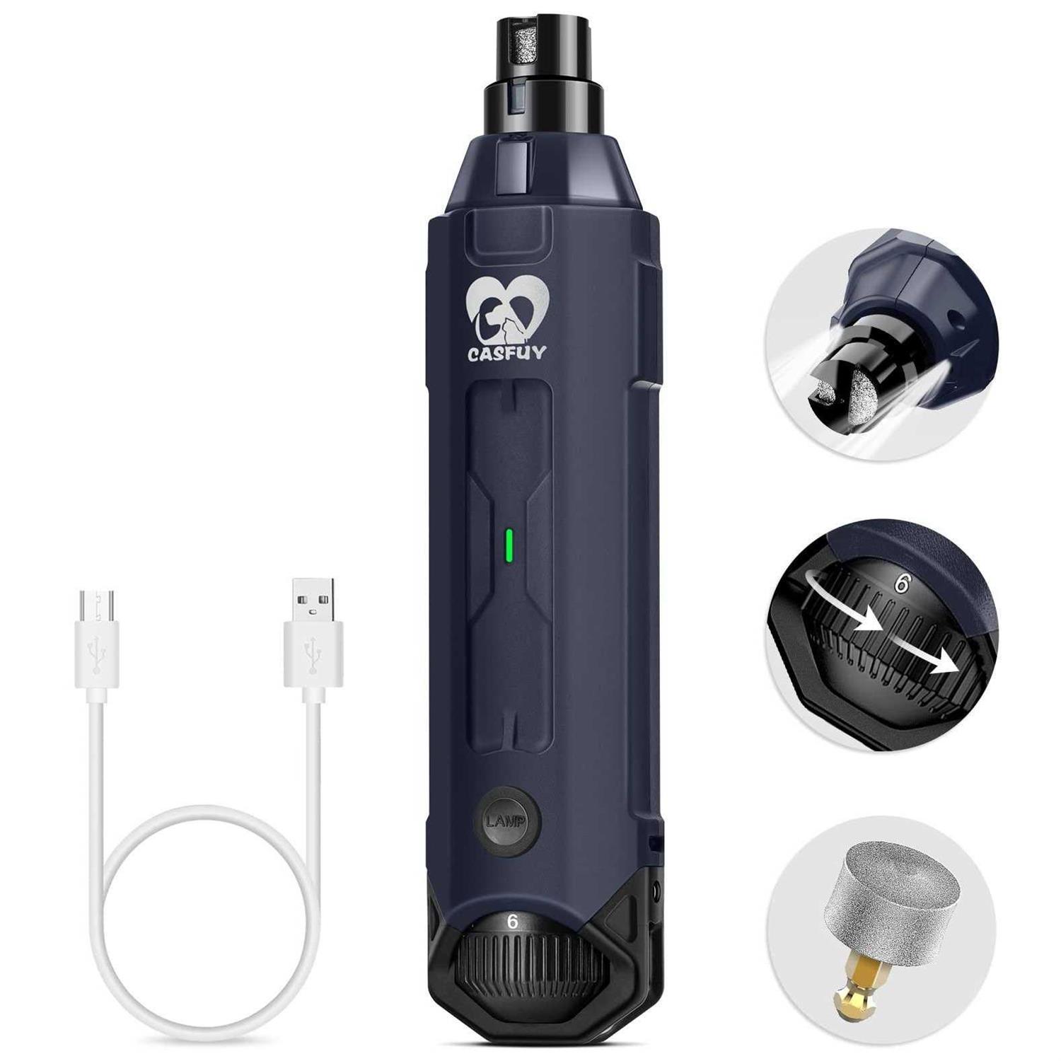 Casfuy 6-Speed Dog Nail Grinder Newest Enhanced Pet Nail Grinder Super Quiet Rechargeable Electric Dog Nail Trimmer Painless Paws Grooming - Pet Supplies online store