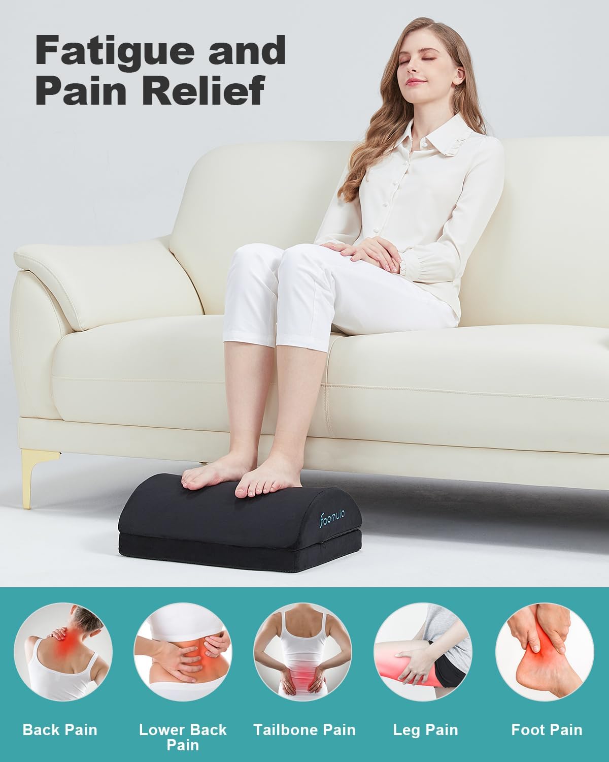 Foot Rest for Under Desk at Work, Foot Stool Under Desk with Ergonomic 55D High Rebound Memory Foam and 2 Adjustable Heights, Foot Stool for Office Chair and Gaming Chair, Black