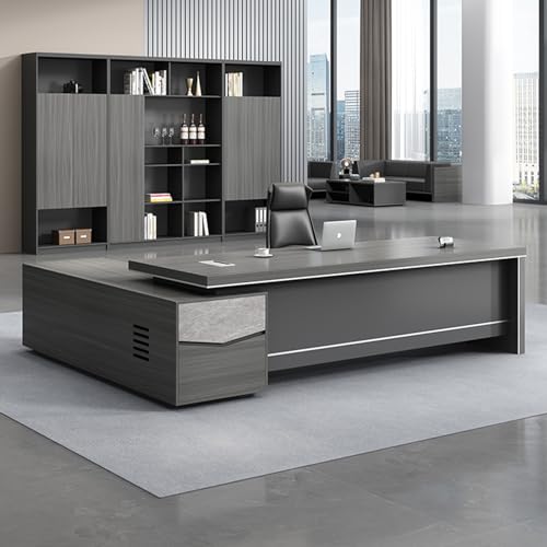72IN Gray Executive Office Desk - Executive Desk with Drawer, Thick Worktop and Legs & Desktop Wire Box & Open Storage | Digital Password Lock & Quiet Slides