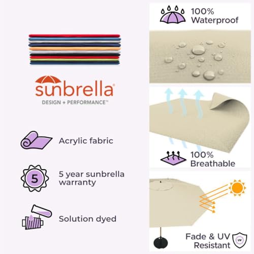 Midtown Umbrellas Sunbrella Umbrella 9 Feet Outdoor Umbrella With Cast Slate Acrylic Fabric - Auto-Tilt Aluminum Frame Patio Umbrella For Backyard, Deck, Garden, Pool - Black Pole