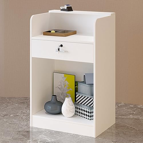 Small Reception Counter Desk,Wooden Computer Desk Reception Table, Modern Retail Counter Multifunctional Standing Front Desk with Drawers, Retail Checkout Counter for Home Office Salon Spas and Lob