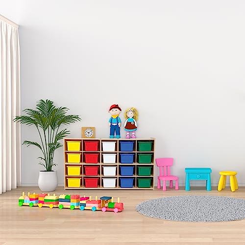 Contender 20 Cubby Storage Unit with Assorted Pastel Color Trays [Comes Fully Assembled], for Organizing Small Toys, Personal Supplies, Ideal for Day Care, Preschool