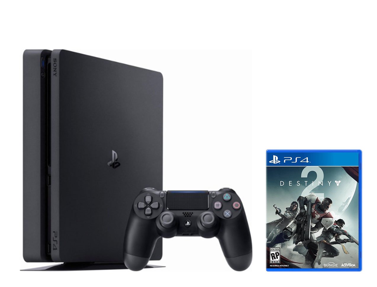 PS4 Slim Bundle (2 Items): PlayStation 4 Slim 1TB Jet Black and Destiny 2 Game Disc