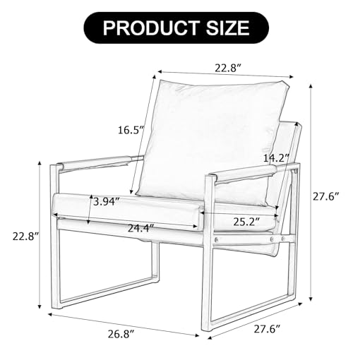 Mordern PU Leather Accent Chair Mid Century Modern Upholstered Armchair with Metal Frame Extra-Thick Padded Backrest and Seat Cushion for Living Room Bedroom Office (Orange)