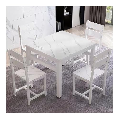 5-Piece Kitchen Table and Chairs for 4, Modern Rectangular Dining Table & 4 Armless Chairs with Metal Frame for Small Spaces, Breakfast Nook(White,Black b)