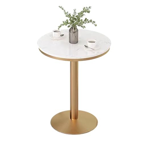 Round Bar Table, Bistro Pub Table Outdoor/Indoor Conference Table Coffee Meeting Table, Bistro Dining Table Breakfast Tables, White Marble Top and Gold Metal Leg(Size:Height 95cm)