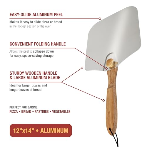 Pizza Kitchen Aluminum Pizza Peel with Collapsible Wooden Handle, 14x16-Inch