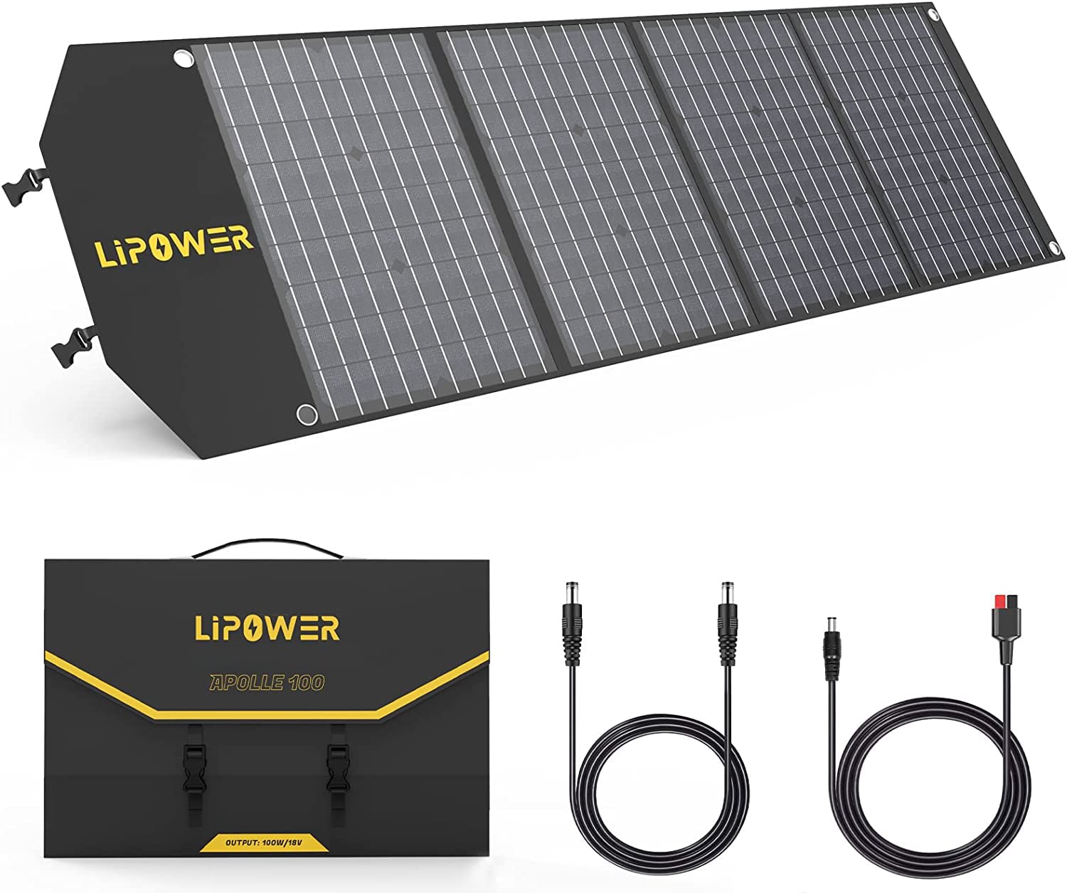LIPOWER 100W Portable Solar Panel 18V, Foldable Solar Charger for Jackery/Anker/FlashFish/Bluetti/Goal Zero/Rockpals Power Station and with USB, Type-C PD Output