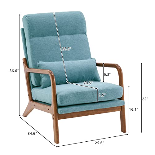 High Back Solid Wood Armchair for Living Room,Bronzing Cloth Lounge Chair Indoor with Wood Legs and Soft Cushion, Modern Accent Chair for Bedroom,Apartment, Office, Rust