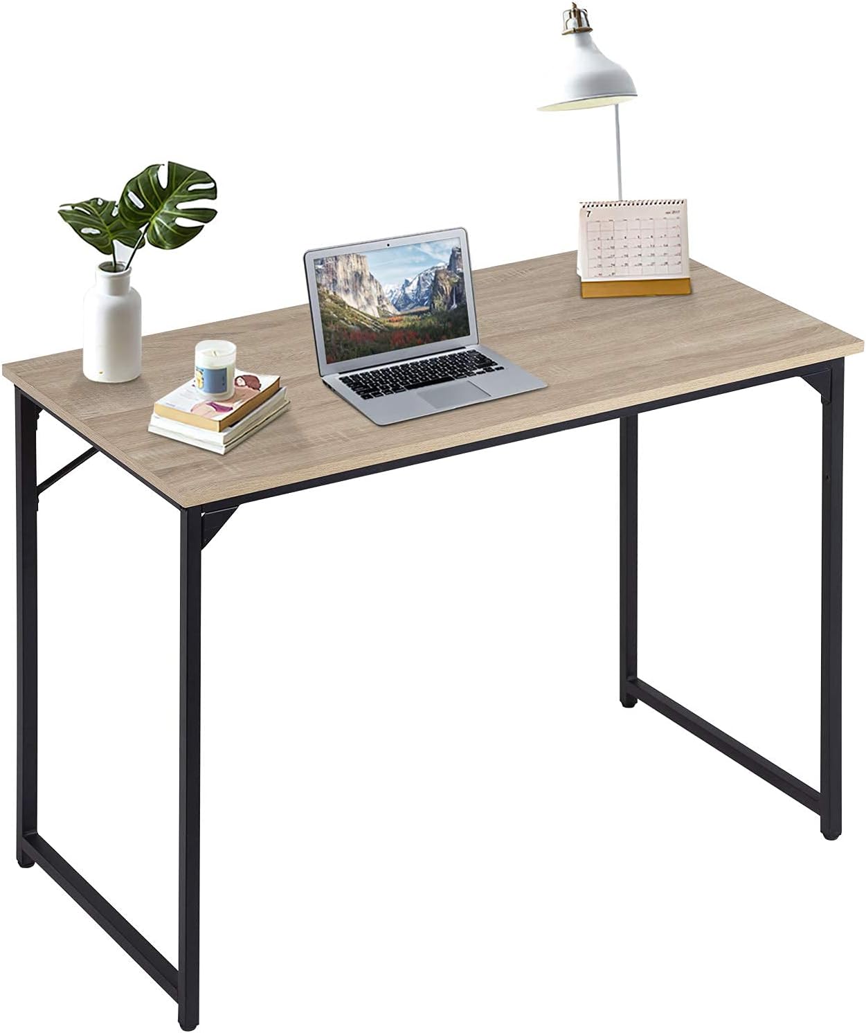 Computer Desk 39 inch Industrial Office Desk with Metal Leg Space Saving Office Desk with Adjustable Feet, Modern Steel Simple Style Frame Wood Study Desk for Home Office, Nature