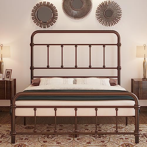 California-King-Bed-Frame-Vintage-Farmhouse 49 inch Tall-headboard-Iron - Platform Mattress Foundation,No Box Spring Needed (Dark Bronze)