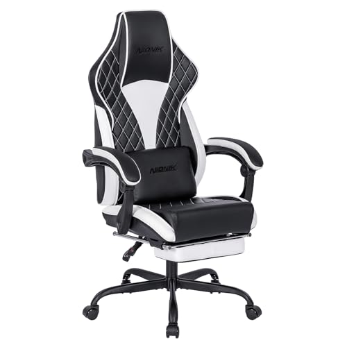 Gaming Chair, Ergonomic Computer Gamer Chair, Gaming Chairs for Adult with Massage Lumbar, Office Video Game Chair with Adjustable Height & Backrest (Beige Blue)