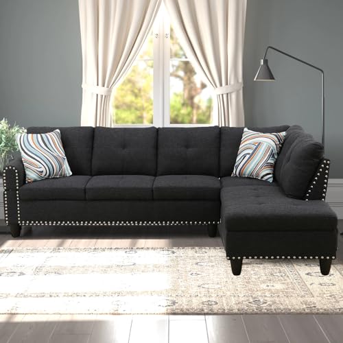 Leather Sectional Sofa Couch Set for Living Room Set, L-Shape Sofa Sectional Couch with Storage Ottoman&Cup Holders for Living Room/Office/Apartment(Cream,Facing Left Chaise)