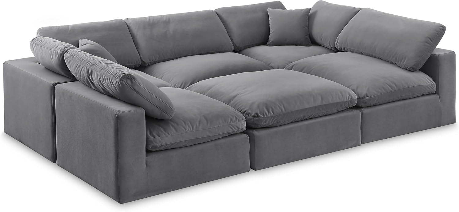 Meridian Furniture Comfy Collection Modern | Contemporary Upholstered Modular Sectional with Soft Velvet, Down Feather Cushions, 119