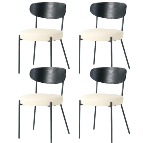 Dining Chairs Set of 4, Modern Upholstered PU Leather Chairs with Walnut Curved Backrest and Metal Legs, Round Kitchen Chairs for Dining Room, Living Room