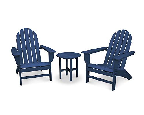 POLYWOOD Vineyard 3-Piece Adirondack Chair Set with Side Table, Navy Blue