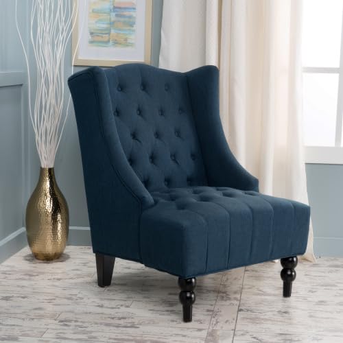 Dolonm Button-Tufted Accent Chair, Upholstered Club Chair with Wooden Legs Vintage High Wingback Living Room Chair Comfy Armchair,Single Sofa Chair for Bedroom,Club,Home Reception, Velvet Blue