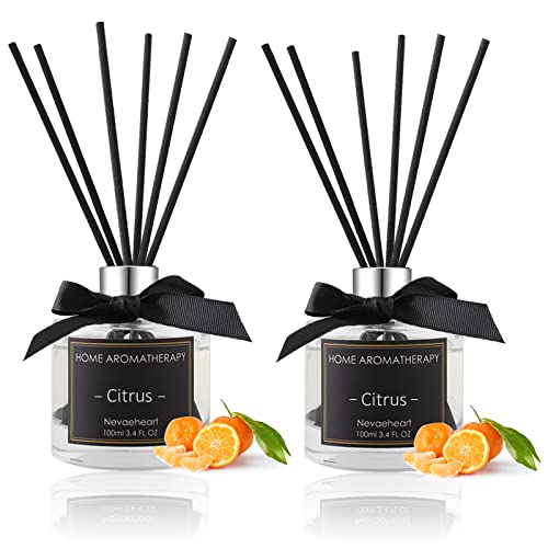 NEVAEHEART Premium Reed Diffuser Set | Citrus Scented Sticks Diffuser | Reed Diffuser for Bedroom Bathroom Living Room | Oil Diffuser & Diffuser Sticks | Beautiful Home Décor Makes a Great Gift