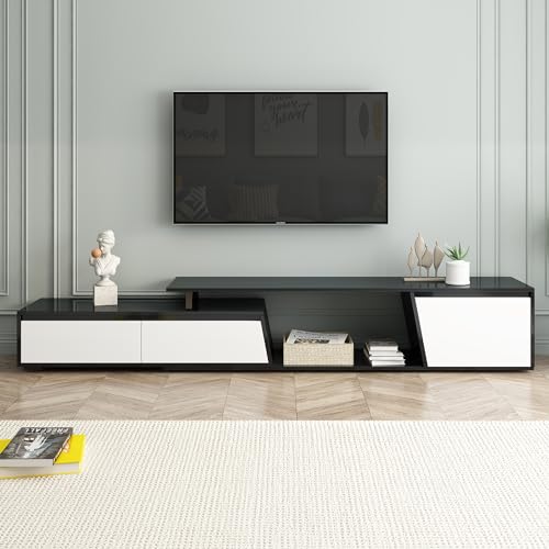 LZ LEISURE ZONE Modern TV Stand for Up to 80 Inch TV, Two-tone Media Console Entertainment Center with Storage, TV Console Table with Drawers and Open Compartments for Living Room/Bedroom, White