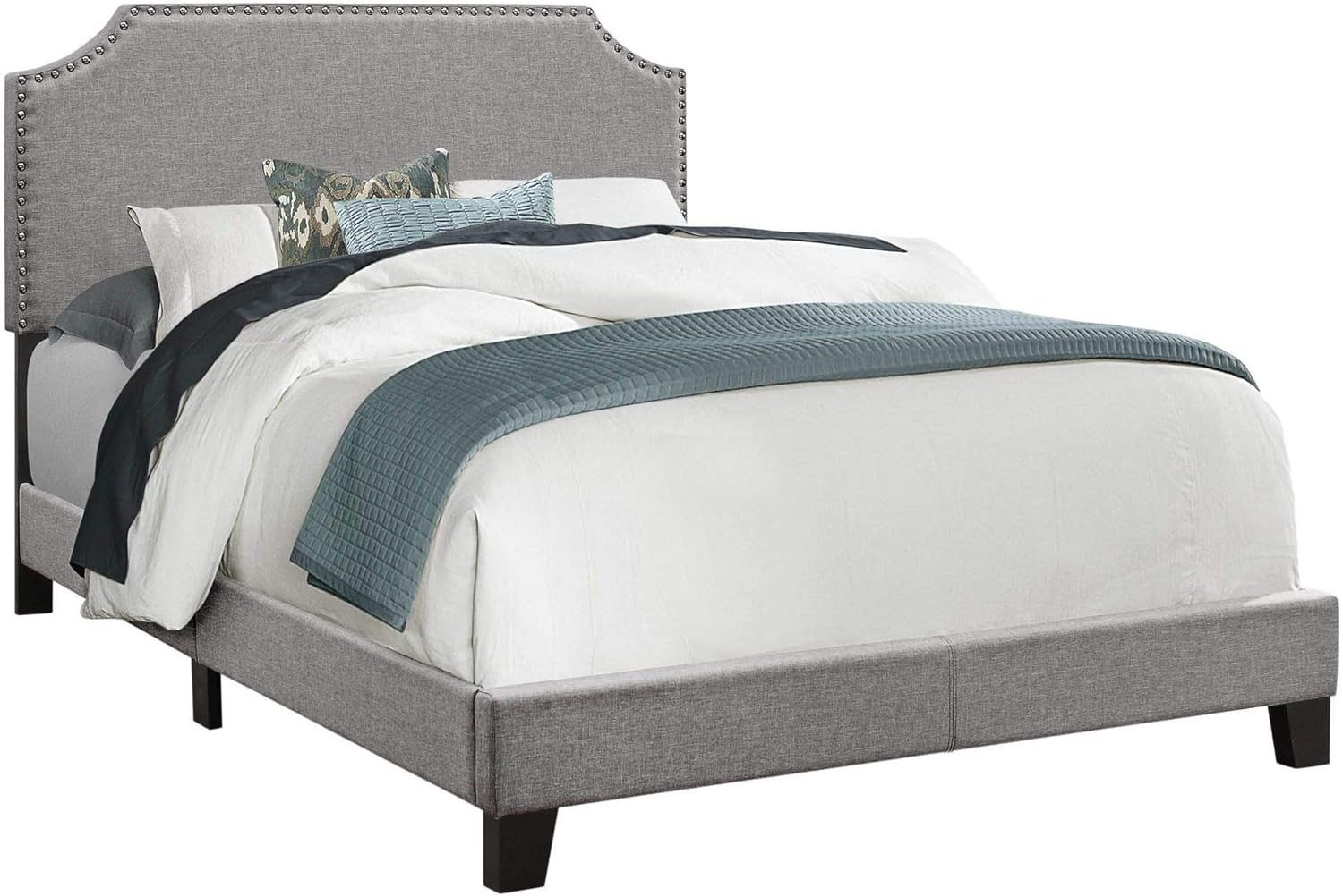 Offex Contemporary Full-Double Size Linen-Look Bed Frame, Grey - 52 lbs