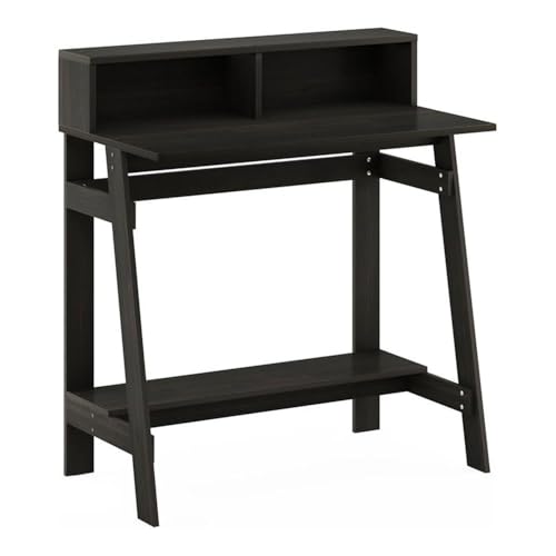 Furinno Simplistic a Frame Computer Desk, Espresso & Just 3-Tier Turn-N-Tube End Table/Side Table/Night Stand/Bedside Table with Plastic Poles, 1-Pack, Americano/Black