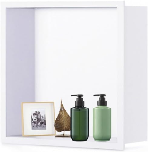 Cubicle Shower Niche Recessed Shower Box Insert Stainless Steel Bathroom Shelf Built-In Wall Niches for Storage Modern Space Saving Shower Storage-White