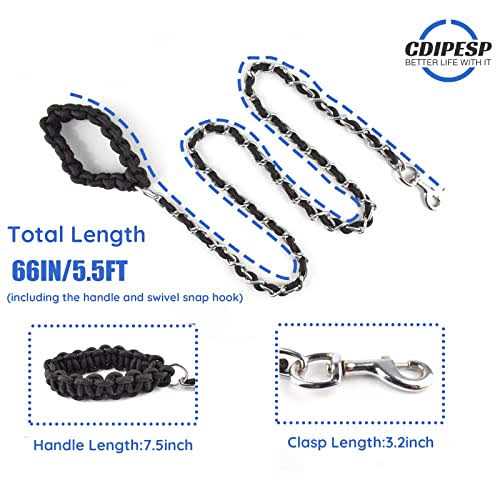 Chew Proof Dog Leash 5.5ft Heavy Duty Dog Leashes Metal Pet Chain Lead with Soft Rope Handle for Medium Large Dogs - Pet Supplies online store