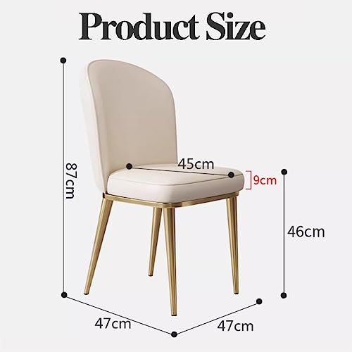 Dining Chairs Vintage Leather Mid-Century Kitchen Counter Chairs Lounge Leisure Living Room Corner Chairs Upholstered Side Chair with Gold Metal Legs and Backrests/White
