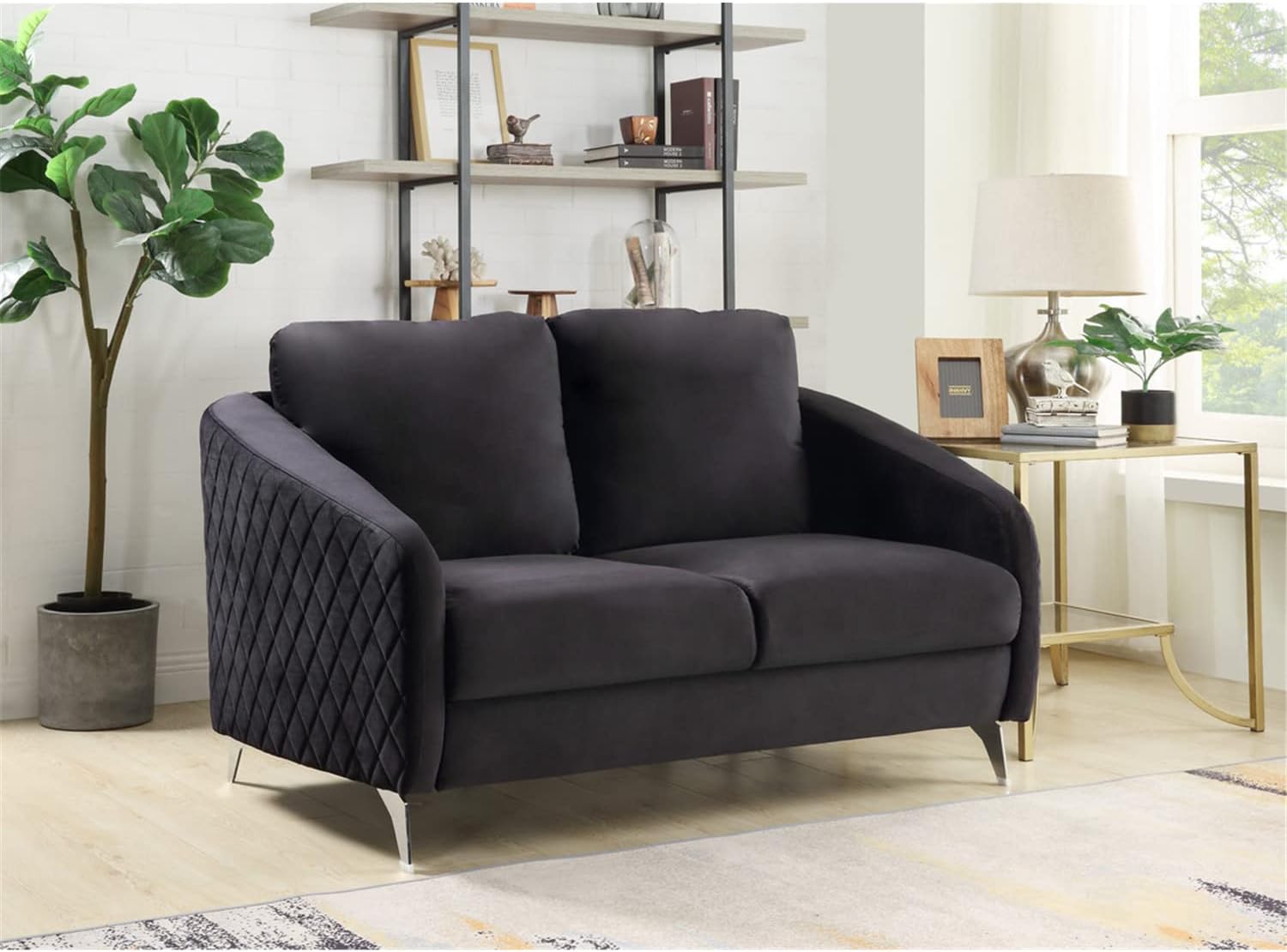 Rustic Romance Black Velvet Modern Chic Loveseat Couch