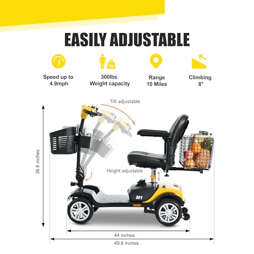 300W Folding Mobility Scooter 300lbs Capacity, 4 Wheel Powered Mobility Scooters with Large Rear Basket, Lightweight Electric Scooter with Multiple Pockets & Storage Box (Purple)