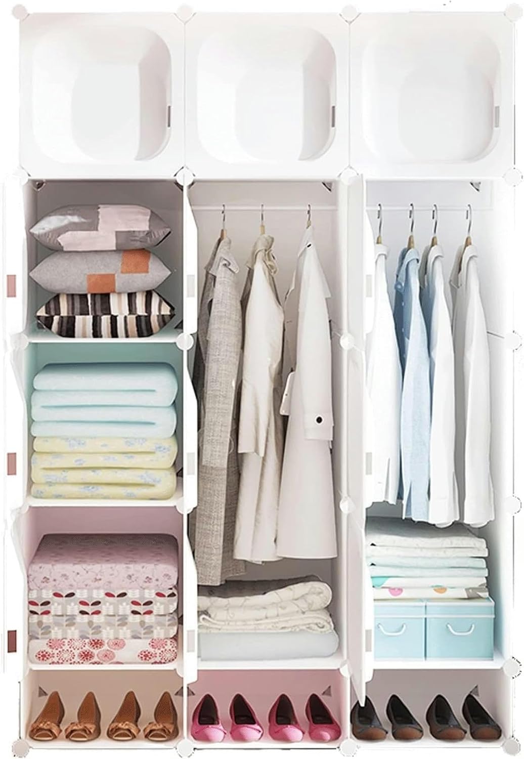 Assemble Wardrobe Assembled Wardrobe Portable Wardrobe with Hanger Combination Wardrobe Modular Cabinet Locker Bedroom Clothes Shoes Toys Combined Closet